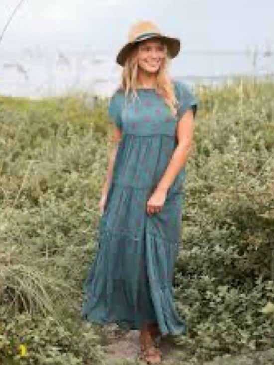 NATURAL LIFE Dresses & Skirts - NATURAL LIFE Teal Tiered Maxi Dress with Short Sleeves